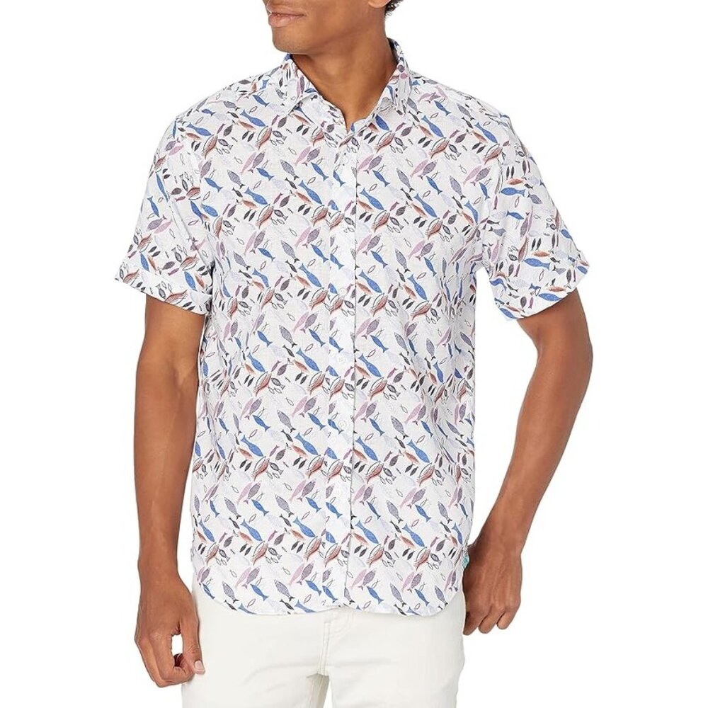 Robert Graham Mens Carpenter Fish Tailored Fit Button Front Shirt X-Large